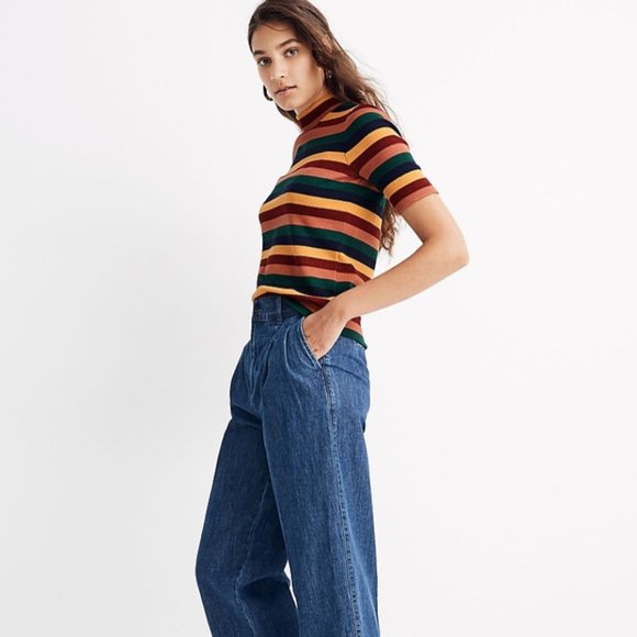 Ribbed Mockneck Top in Rainbow Stripe - Picture 2 of 4